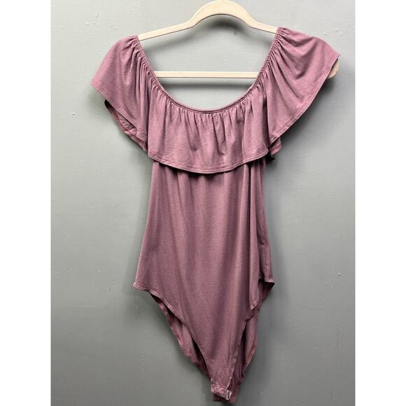 Haute Project Los Angeles Body Suit Women's Size Large Mauve Ruffle Stretch - Picture 2 of 6